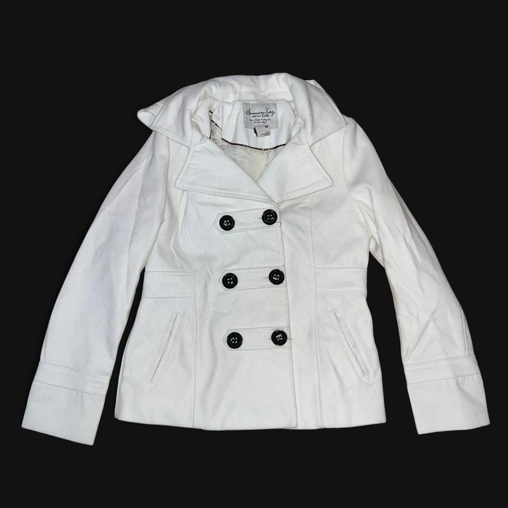 Women’s White Double-Breasted Peacoat Jacket